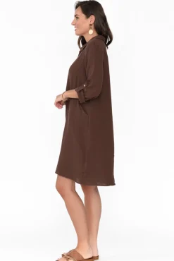 Cotton Dresses<Threadz Byron Chocolate Cotton Shirt Dress