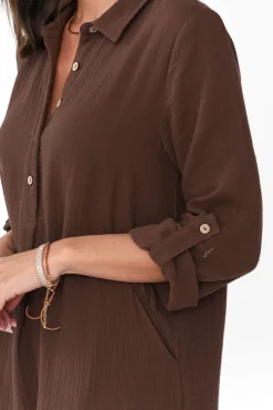Cotton Dresses<Threadz Byron Chocolate Cotton Shirt Dress