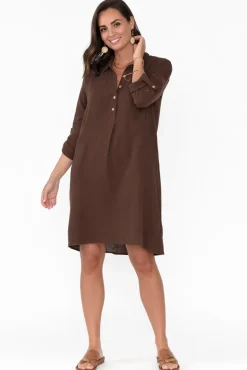 Cotton Dresses<Threadz Byron Chocolate Cotton Shirt Dress