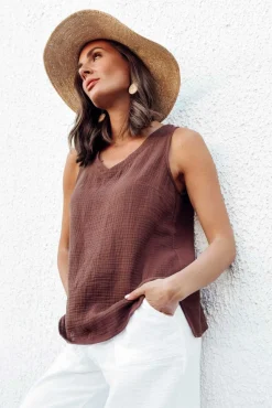 Cotton Tops<Threadz Byron Chocolate Cotton Tank