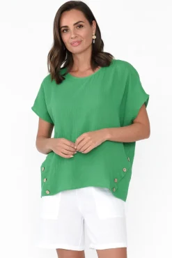 Cotton Tops<Threadz Byron Green Cotton Button Top