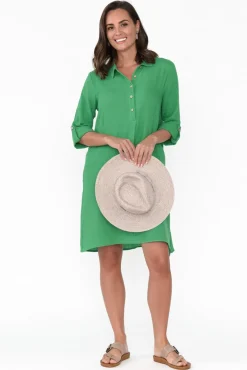 Cotton Dresses<Threadz Byron Green Cotton Shirt Dress
