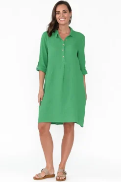 Cotton Dresses<Threadz Byron Green Cotton Shirt Dress