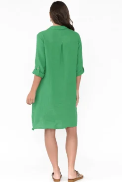 Cotton Dresses<Threadz Byron Green Cotton Shirt Dress