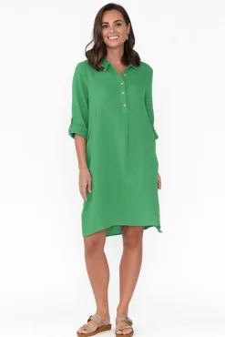Cotton Dresses<Threadz Byron Green Cotton Shirt Dress