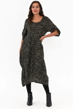 Midi Dresses<La Mode Byron Khaki Leopard Knit Dress