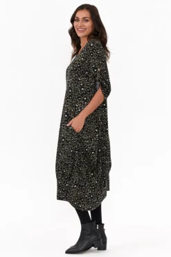 Midi Dresses<La Mode Byron Khaki Leopard Knit Dress