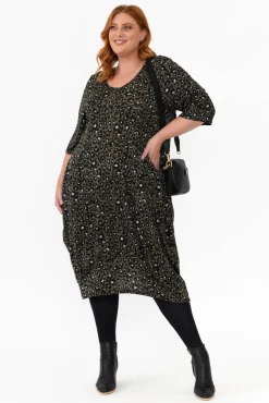 Midi Dresses<La Mode Byron Khaki Leopard Knit Dress