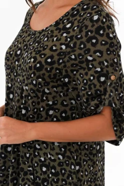 Midi Dresses<La Mode Byron Khaki Leopard Knit Dress