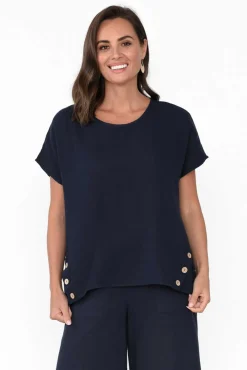 Cotton Tops<Threadz Byron Navy Cotton Button Top