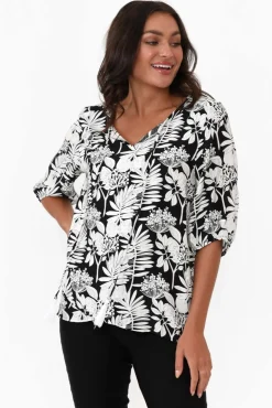 Sleeved Tops<Willow Tree Cahill Black Garden Tassel Tie Top