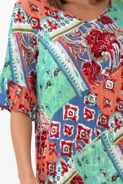 Above Knee Dresses<One Summer Calla Aqua Geometric Crinkle Dress