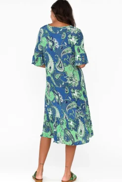 Below Knee Dresses<One Summer Calla Blue Paisley Crinkle Dress