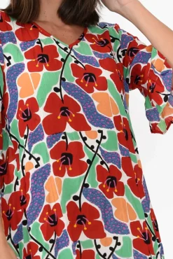 Below Knee Dresses<One Summer Calla Red Flower Crinkle Dress