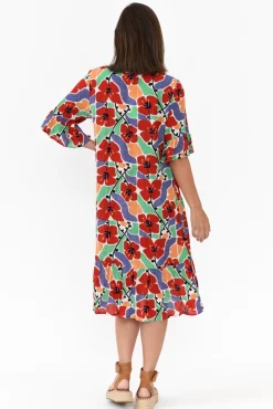 Below Knee Dresses<One Summer Calla Red Flower Crinkle Dress