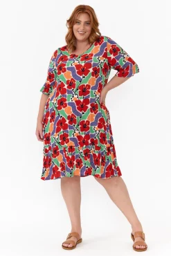 Below Knee Dresses<One Summer Calla Red Flower Crinkle Dress