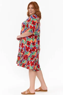 Below Knee Dresses<One Summer Calla Red Flower Crinkle Dress