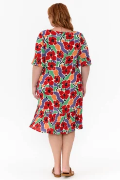 Below Knee Dresses<One Summer Calla Red Flower Crinkle Dress