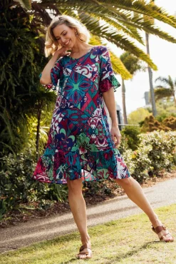 Above Knee Dresses<One Summer Calla Teal Mosaic Crinkle Dress