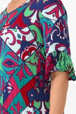 Above Knee Dresses<One Summer Calla Teal Mosaic Crinkle Dress