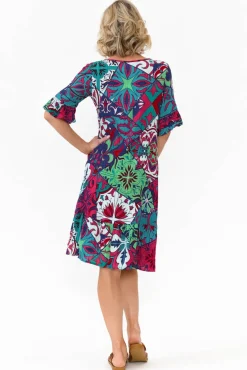 Above Knee Dresses<One Summer Calla Teal Mosaic Crinkle Dress