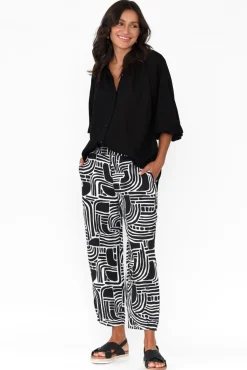Pants<Foil Callie Black Geo Linen Pant