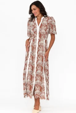 Maxi Dresses<Once Was Cambria Bronze Embroidered Puff Sleeve Dress
