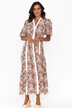 Maxi Dresses<Once Was Cambria Bronze Embroidered Puff Sleeve Dress