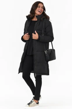 Jackets<Foxwood Camelia Black Puffer Jacket