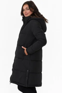 Jackets<Foxwood Camelia Black Puffer Jacket