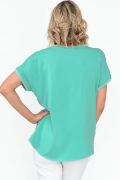 Linen Tops<Fabuler Candela Blue Sequin Heart Linen Top