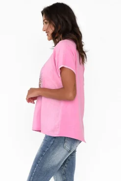 Linen Tops<Fabuler Candela Pink Sequin Heart Linen Top