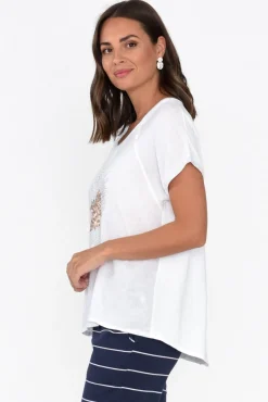 Sleeved Tops<Fabuler Candela White Sequin Heart Linen Top
