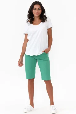 Shorts<Cafe Latte Cara Green Cotton Drawstring Shorts