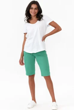 Shorts<Cafe Latte Cara Green Cotton Drawstring Shorts