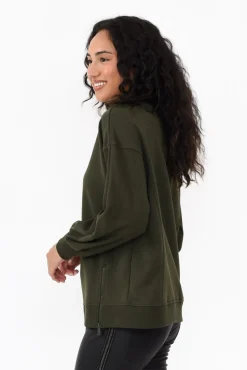 Cotton Tops<Betty Basics Cari Dark Olive Crew Jumper