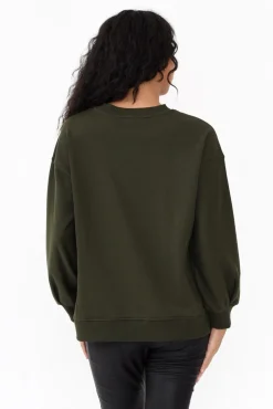 Cotton Tops<Betty Basics Cari Dark Olive Crew Jumper