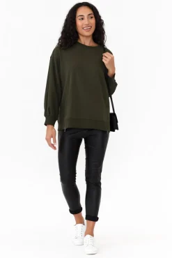 Cotton Tops<Betty Basics Cari Dark Olive Crew Jumper