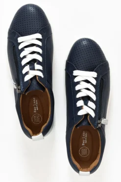 Leather Sneakers<Bay Lane Carissa Navy Silver Sneaker