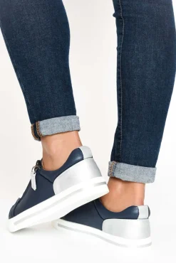 Leather Sneakers<Bay Lane Carissa Navy Silver Sneaker