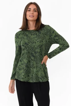 Sleeved Tops<Tani Carla Green Tiger Micro Modal Top