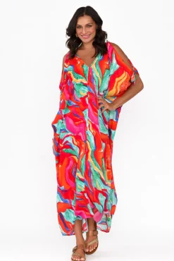 Midi Dresses<Hourglass Carla Pink Marble Cold Shoulder Kaftan