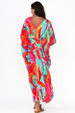 Midi Dresses<Hourglass Carla Pink Marble Cold Shoulder Kaftan