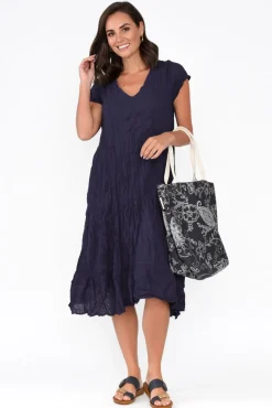 Cotton Dresses<Namastai Carmen Navy Crinkle Cotton Dress