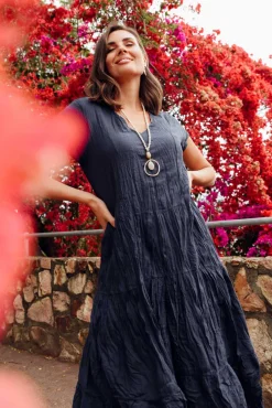 Cotton Dresses<Namastai Carmen Navy Crinkle Cotton Dress