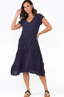 Cotton Dresses<Namastai Carmen Navy Crinkle Cotton Dress