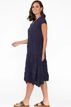 Cotton Dresses<Namastai Carmen Navy Crinkle Cotton Dress