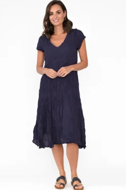 Cotton Dresses<Namastai Carmen Navy Crinkle Cotton Dress