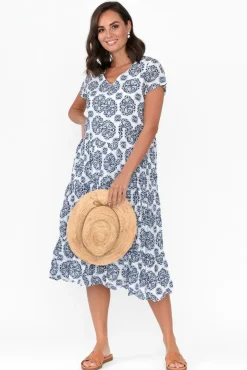 Cotton Dresses<Namastai Carmen Navy Fiesta Crinkle Cotton Dress