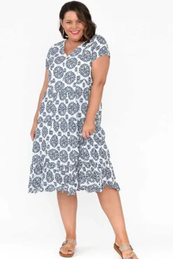 Cotton Dresses<Namastai Carmen Navy Fiesta Crinkle Cotton Dress